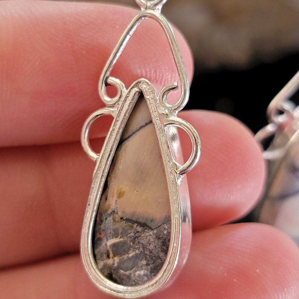 Sterling Silver Marble Teardrop Dangle Earrings Handmade 1.44 Inch Stone Drops - Picture 9 of 9